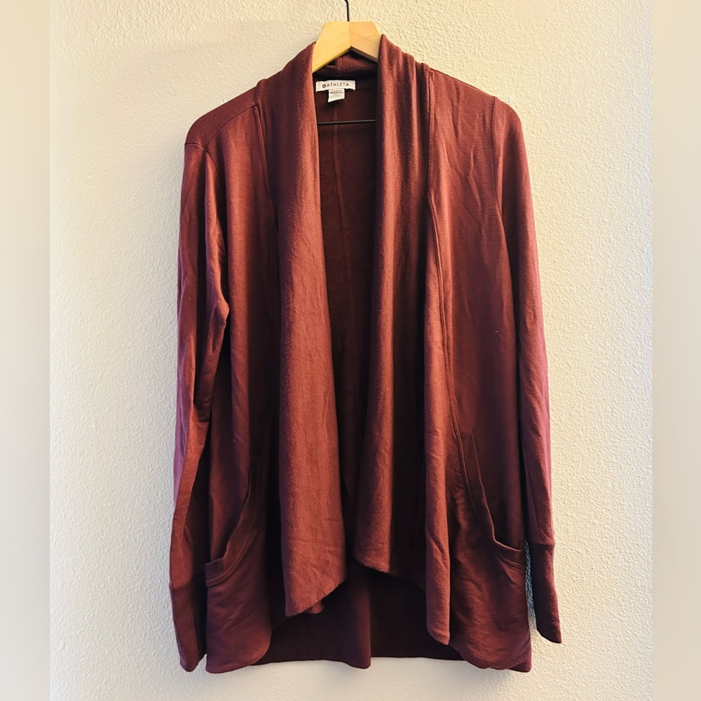 Athleta Draped Open-Front Cardigan in Burgundy